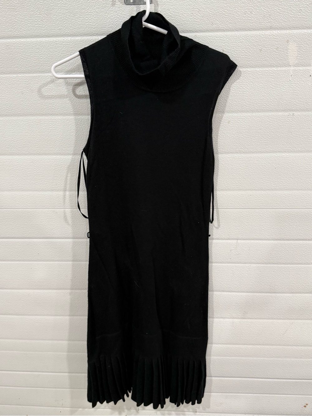 Calvin Klein Black Sleeveless Turtleneck Midi Dress with Fringe Hem